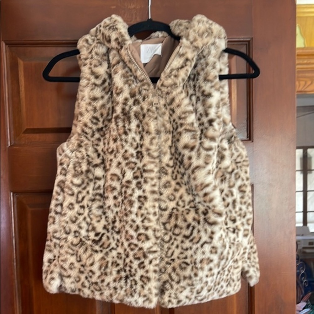 Kids ZARA Leopard Print Faux Fur Vest SIZE 11/12